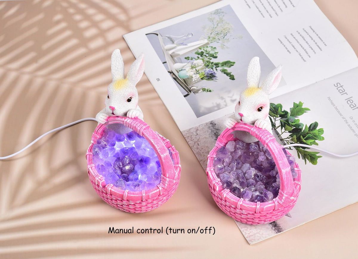 Amethyst Rabbit Crystal Night Light Ceramic Decor Lamp (Amethyst Basket)
