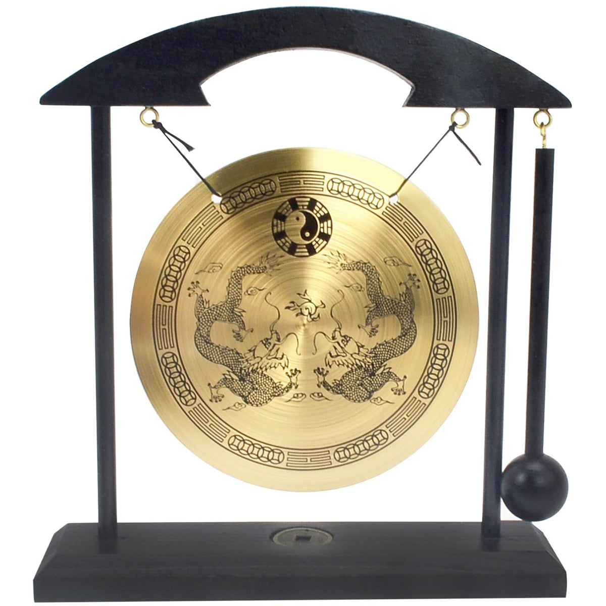 Zen Art Brass Feng Shui Desktop Gong for Home Office Desktop Decoration Meditation Practice W Fengshuisale Red String Bracelet H1302 (Black)