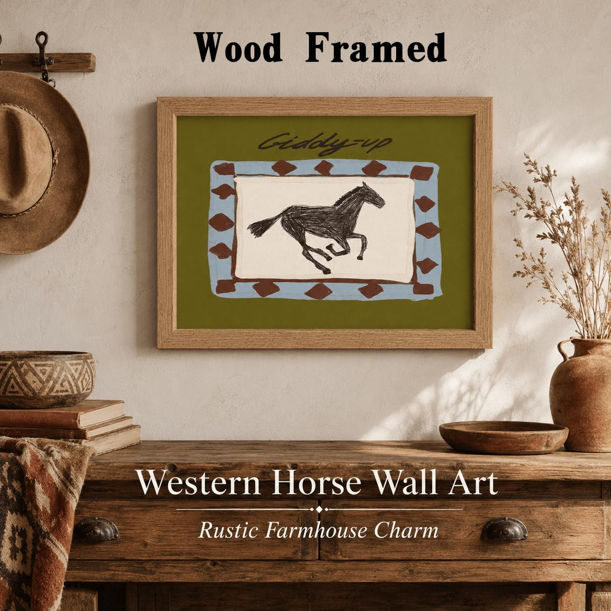 Vintage Western Horse Framed Wall Art (horse / 16"L x 12"W)