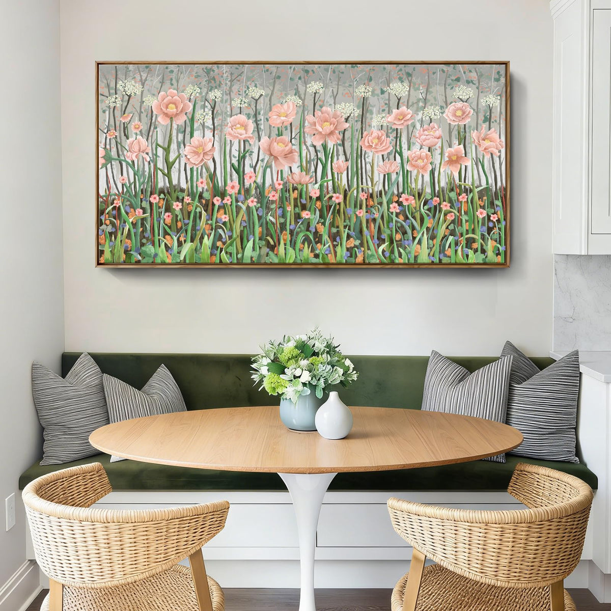 Large Framed Country Living Room Wall Art (Pink Framed Wall Art / 48"Lx24"W（Framed）)