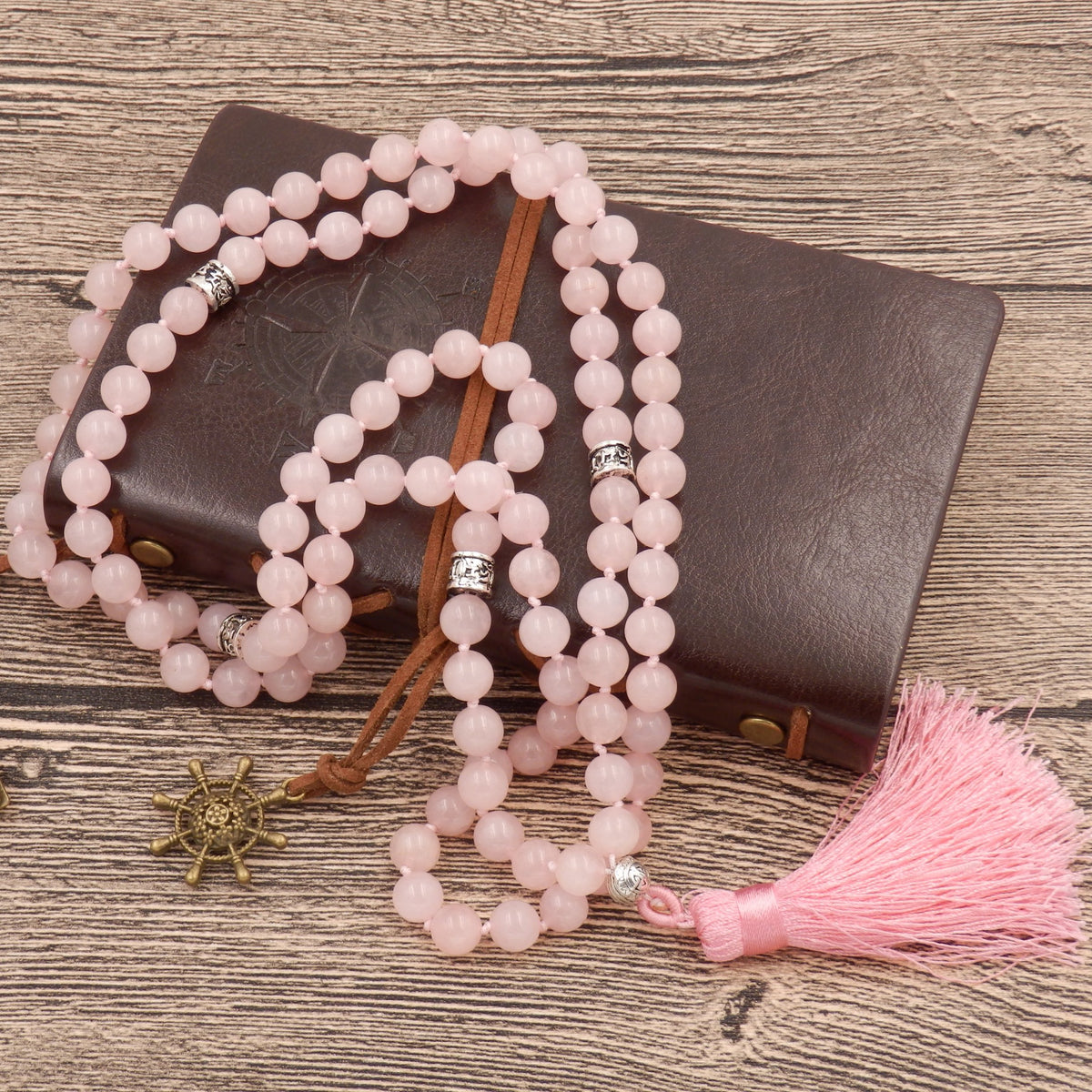 mala beads necklace for women man (rose quartz)