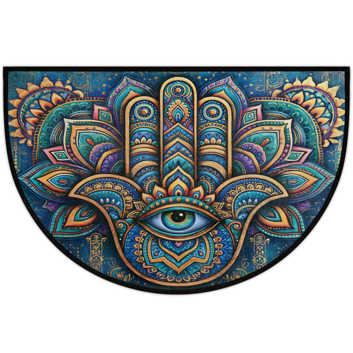 Hamsa Half Round Doormat Semi Circle Rug Non Slip Half Moon Rug (D01:boho 05)