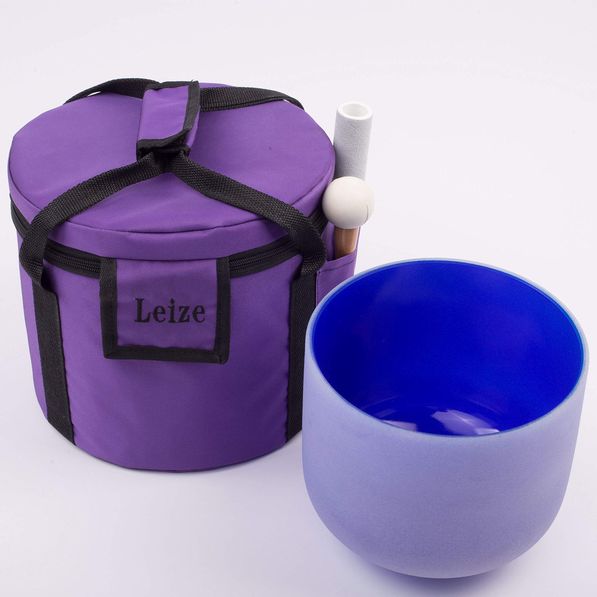 Quartz Crystal Singing Bowl A# Note Third Eye Chakra Dark Blue 8" with Heavy Duty Carrying Case Suede Striker (8" A# Note / dark blue)