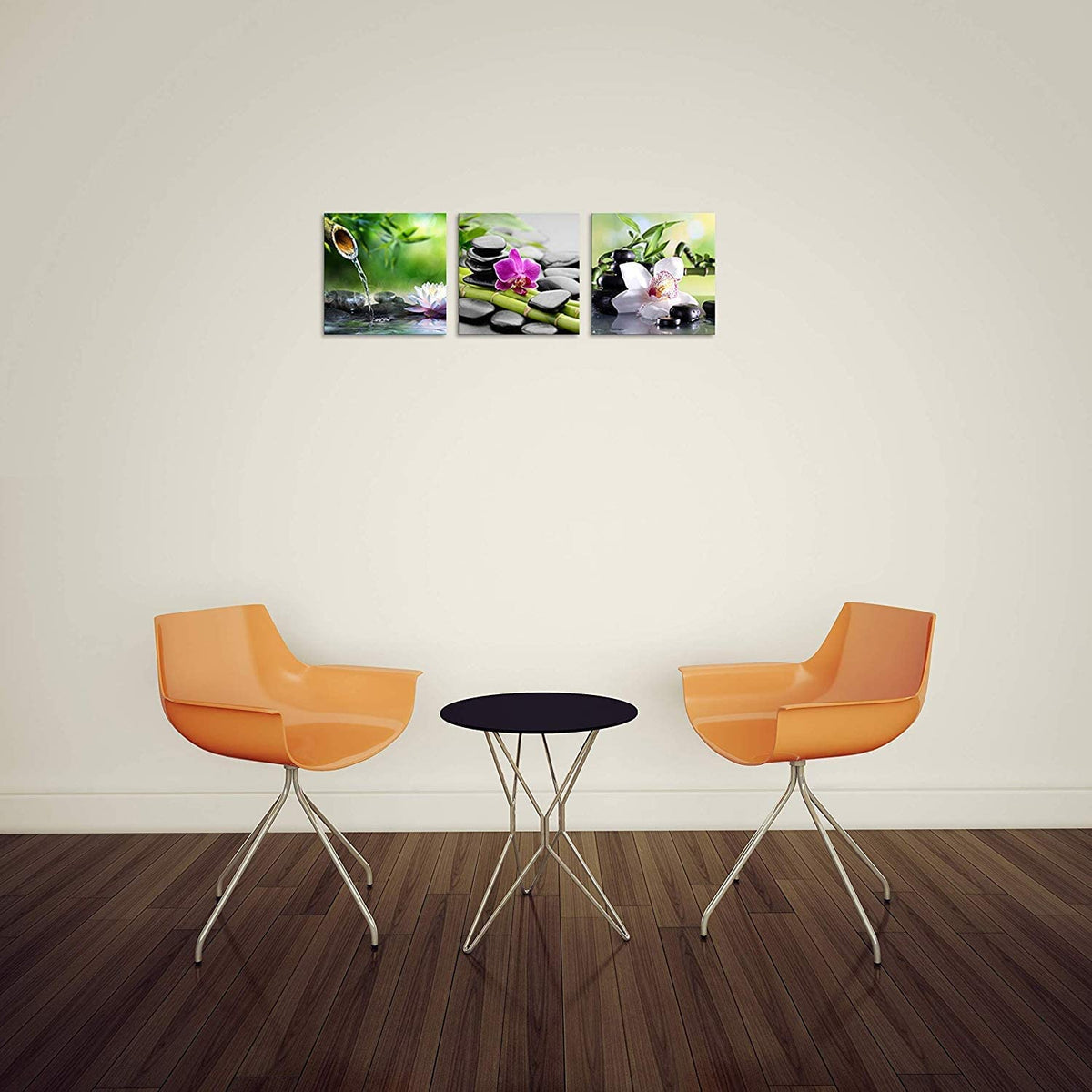 Zen Art 3 Panels Spa Decor Green Bamboo Decor Pink Flowers Picture Canvas Painting Print on Canvas for Home Decor Spa Decor for Bathroom Zen Decor Stretched and Framed Each Panel 20x20inch (20x20inchx3 / Spa Stone with Flowers)