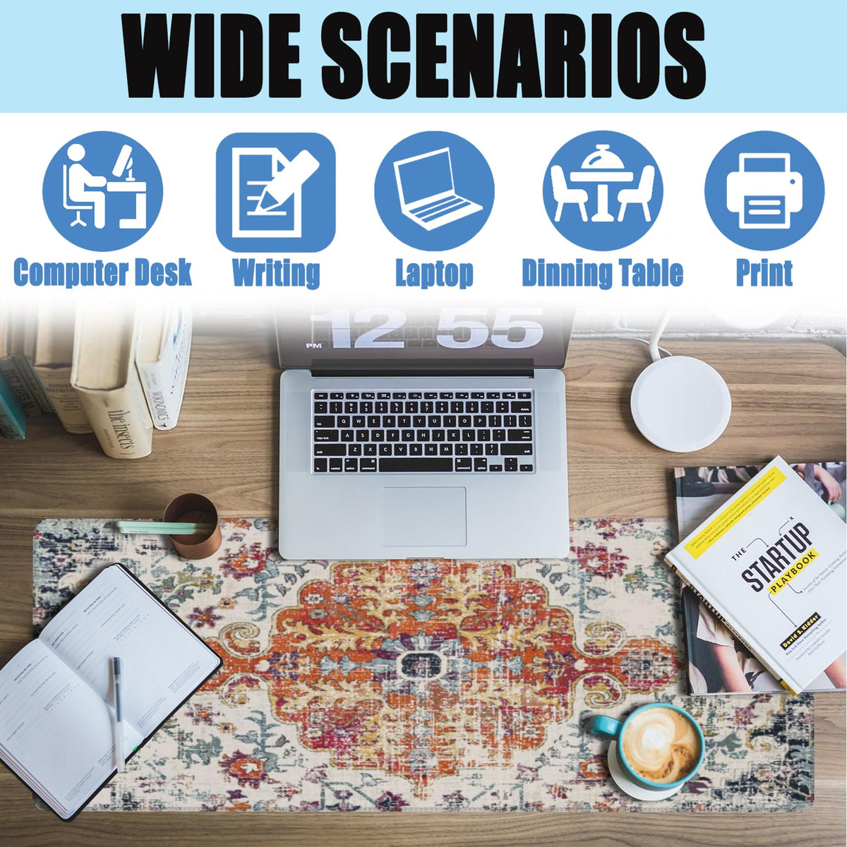 Large Gaming Mouse Pad for Desk (11.8" x 31.5" / Boho Carpet Style-1)