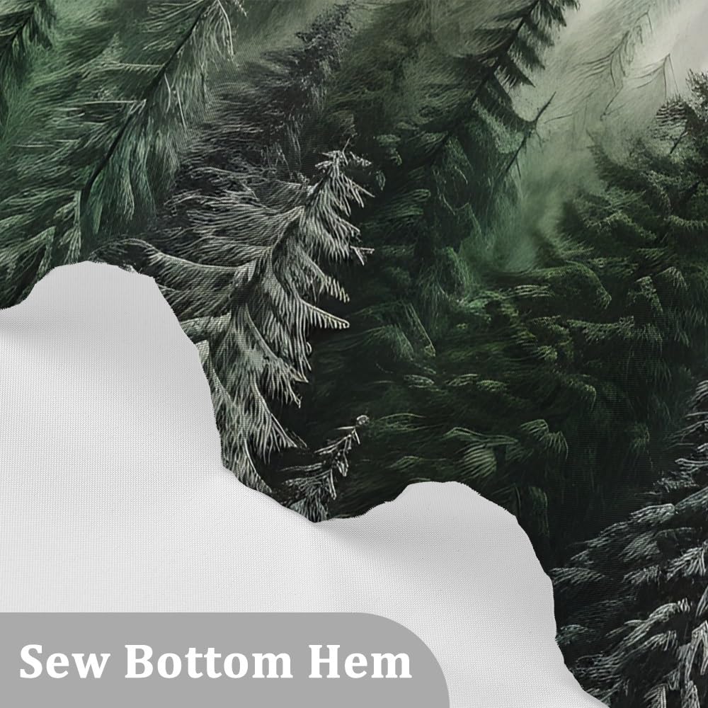 Foggy Mountain Shower Curtain Dark Green Misty Forest Shower Curtain Set Nature Scenery Bathroom Decor with Hooks Waterproof Fabric (72"W x 84"L (Pack of 1) / Green07)
