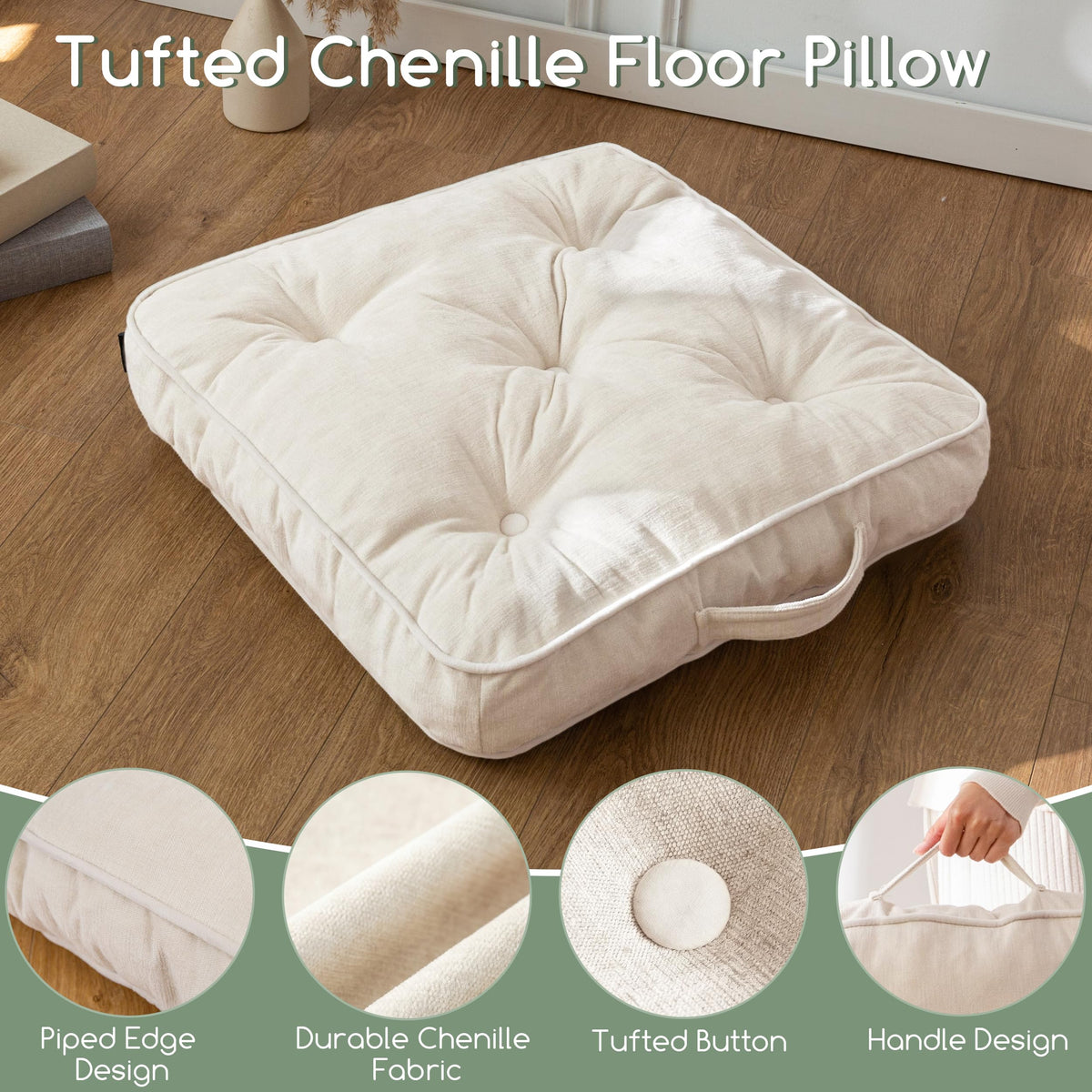 Large Floor Pillow Cushion for Adults (4" Thick(Pack of 2) / Square Beige)