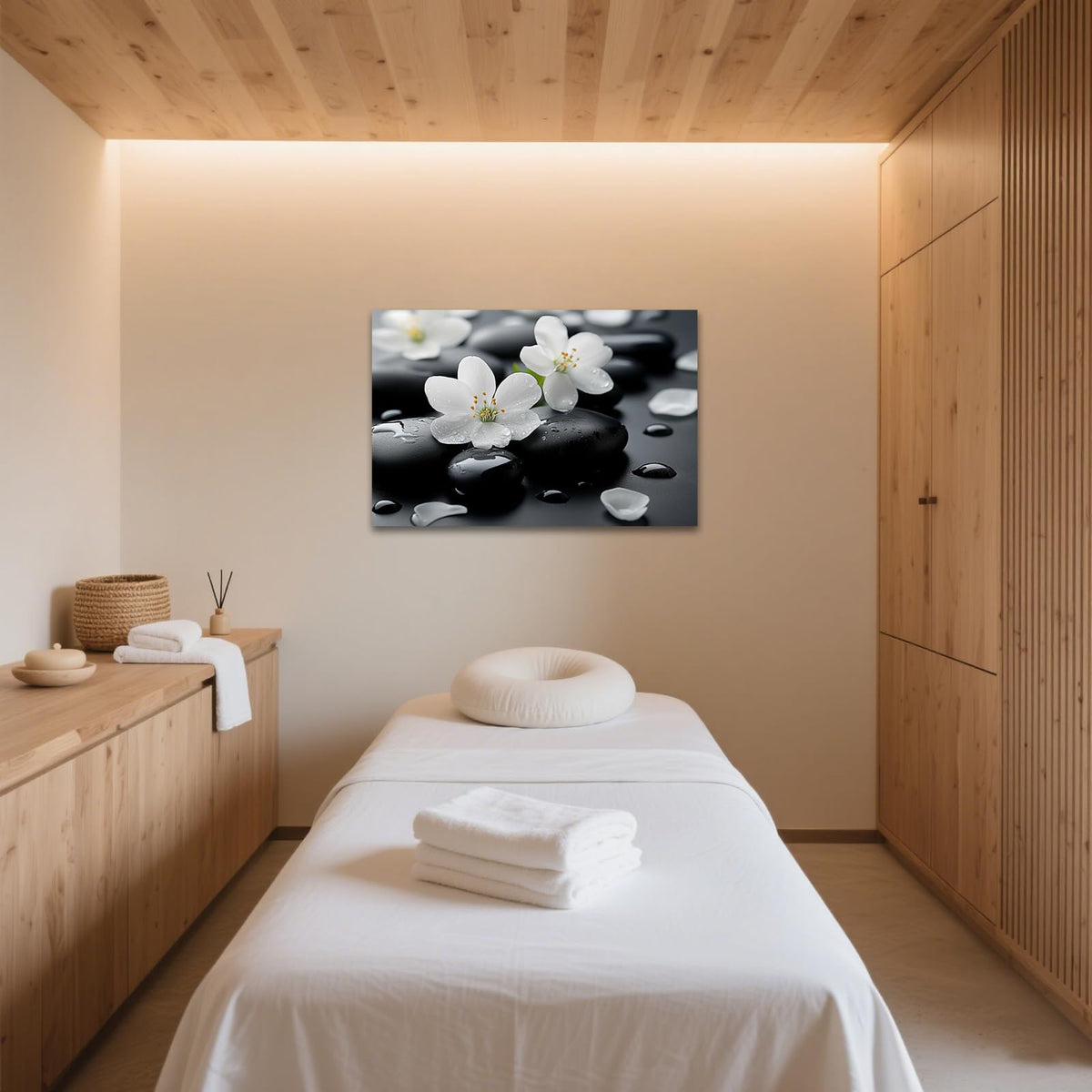 Zen White Cherry Blossom Canvas Wall Art (WE000050-4 / 36"L x 24"W)