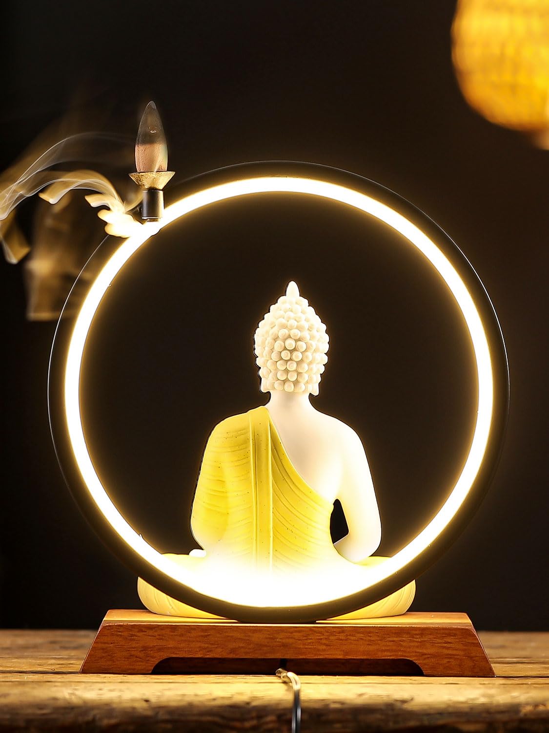 8.7 Inch LED Buddha Statue for Indoor Home Decor (Yellow)