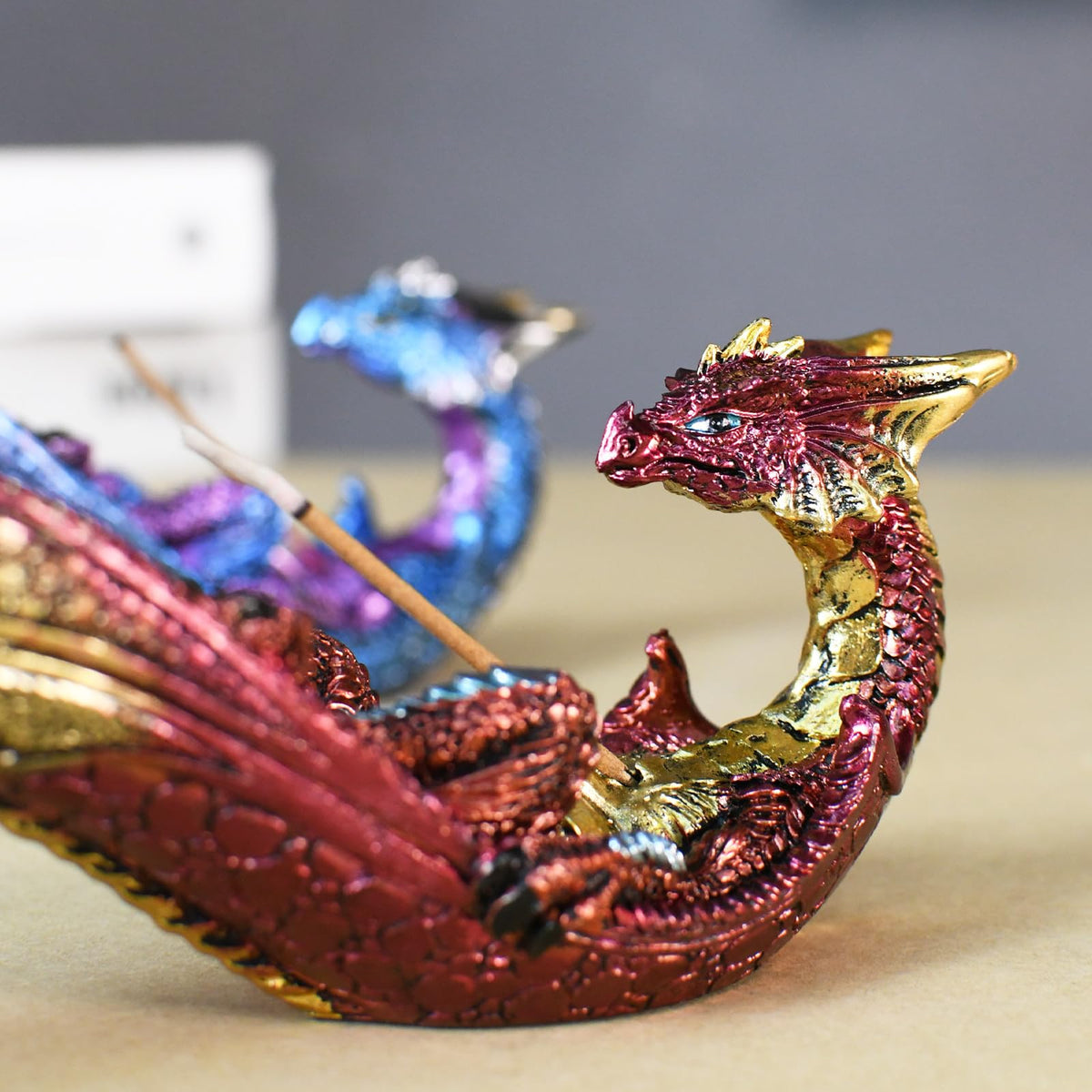 Smoking Dragon Statue Incense Burner (Red)