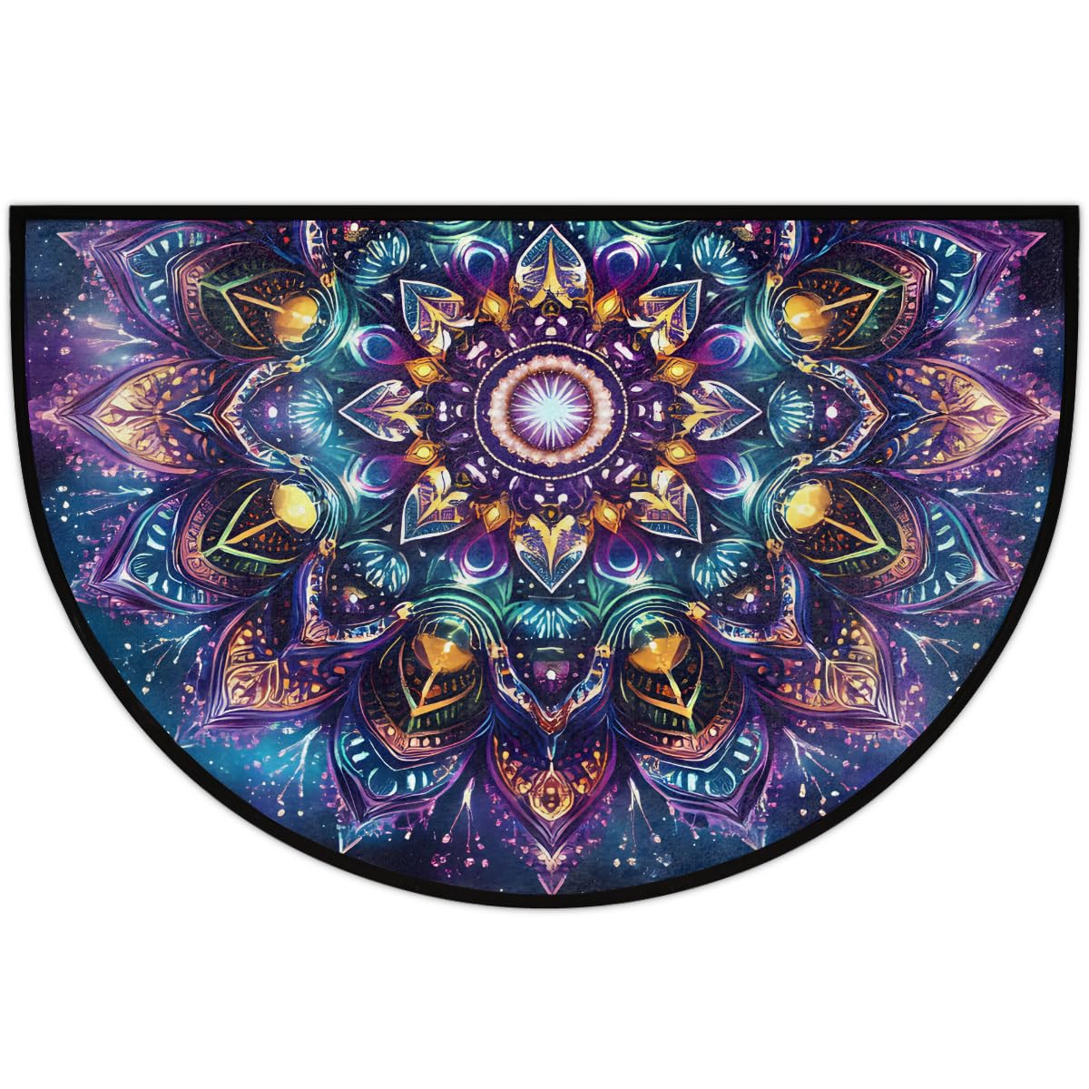 Half Round Door Mat Mandala Boho Flower Non Slip Washable Semi Circle Area Rug Absorbent Soft Half Moon Rug Floor Mat for Indoor Outdoor Kitchen Bathroom Patio Front Door Mat Decor (A8)
