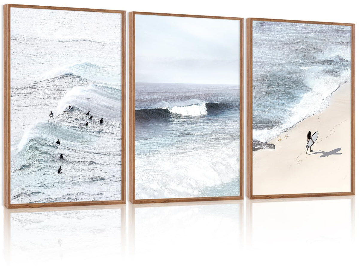 Coastal Surfing Framed Canvas Wall Art Set (Surfing / 16"L x 24"W)