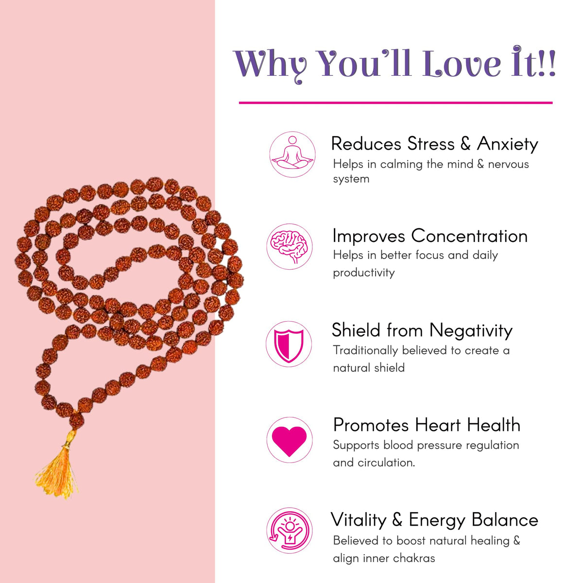 Certified 108 + 1 Beads 5 Face Panchmukhi Rudraksha Kantha Mala with Gaumukhi Japa Bag (108 Beads / 6mm-7mm)