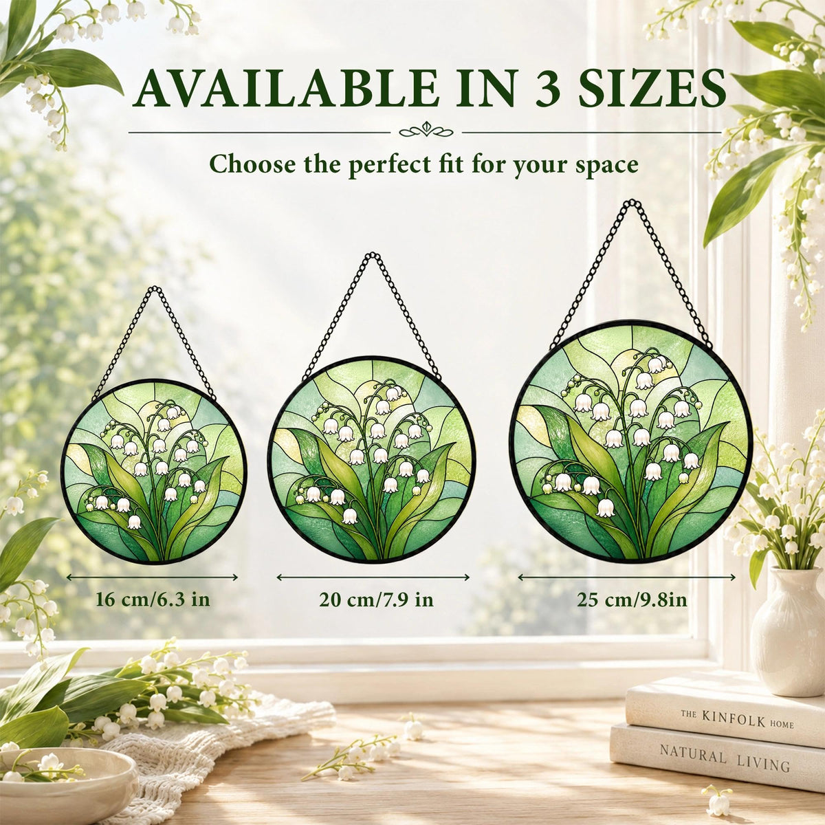 Lily of the Valley Gifts for Women Suncatcher Stained Glass Window Hanging (Lily of the Valley / 6.3 x 6.3 IN)