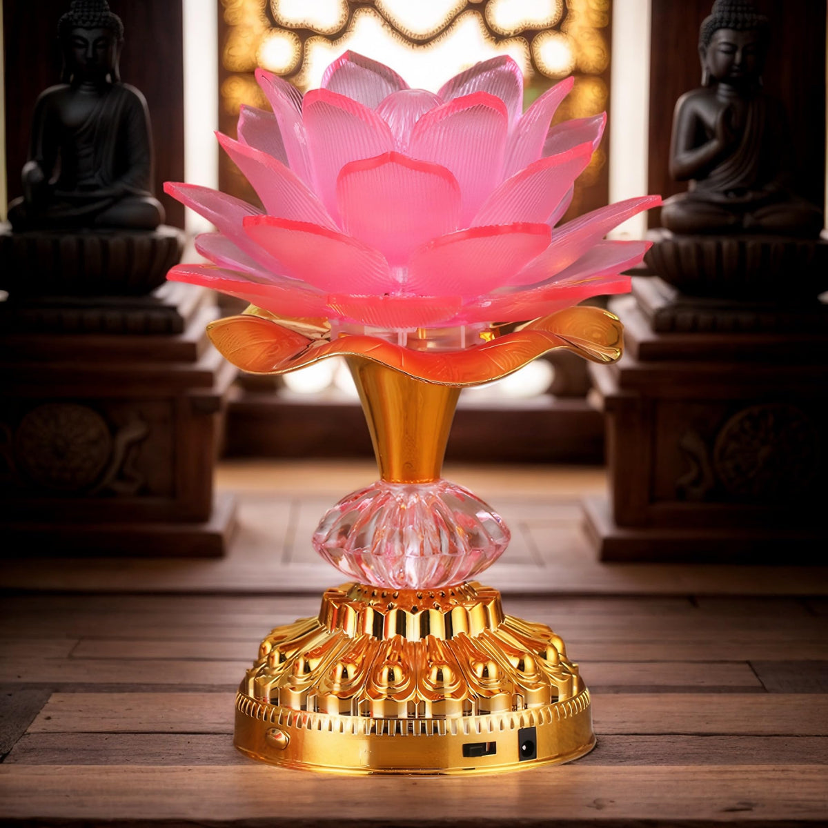 Colorful LED Lotus Buddhist Lamp Gradient Buddha Light (Pink)