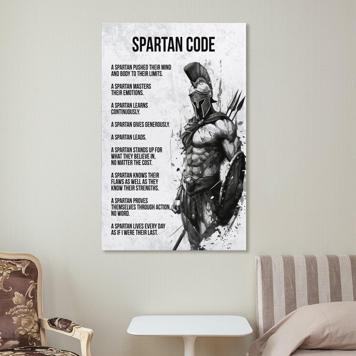 Spartan Code Motivational Quote Canvas Printing Wall Art Prints Wall Decor Posters Warrior Philosophy Monochrome Minimalist Living Room Bedroom Office Gym Study Decor 16x24inch (style-28 / 16x24inch(40x60cm) Frame)