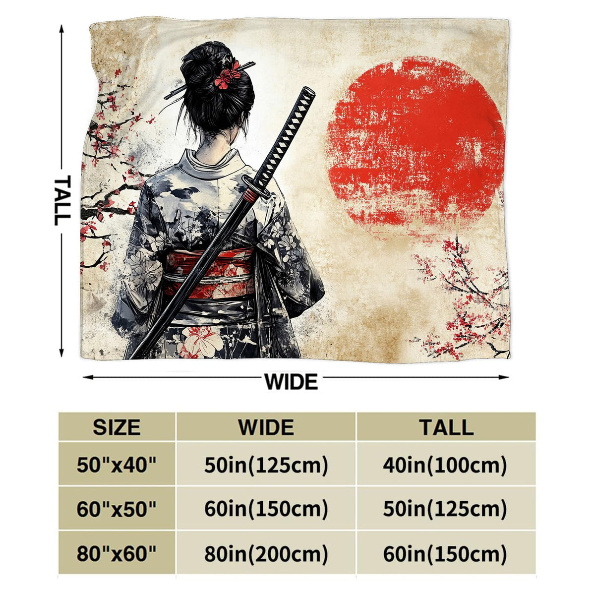 Japanese Geisha Throw Blanket (40"x50" / Japanese Samurai)