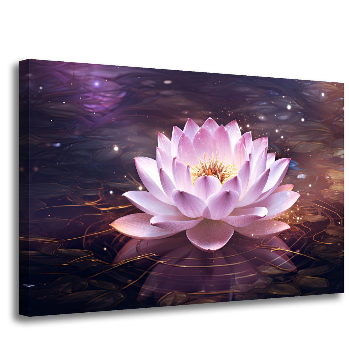 Lotus Wall Art Gallery Wrap Modern Home Flower Art Beautiful Lotu Flower on the Water Print Picture Artwork For Office Yoga Meditation Room Decor (Lotus 08 / 18"L x 12"W)