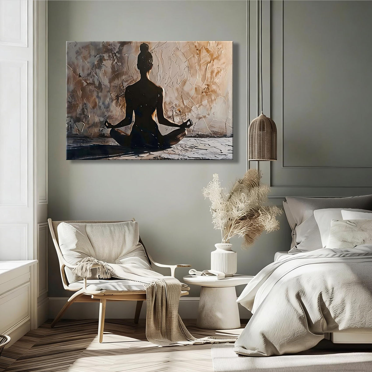 Framed Meditation Canvas Wall Art for Bathroom and Bedroom Decor (Pictures13 / 12"L x 8"W)