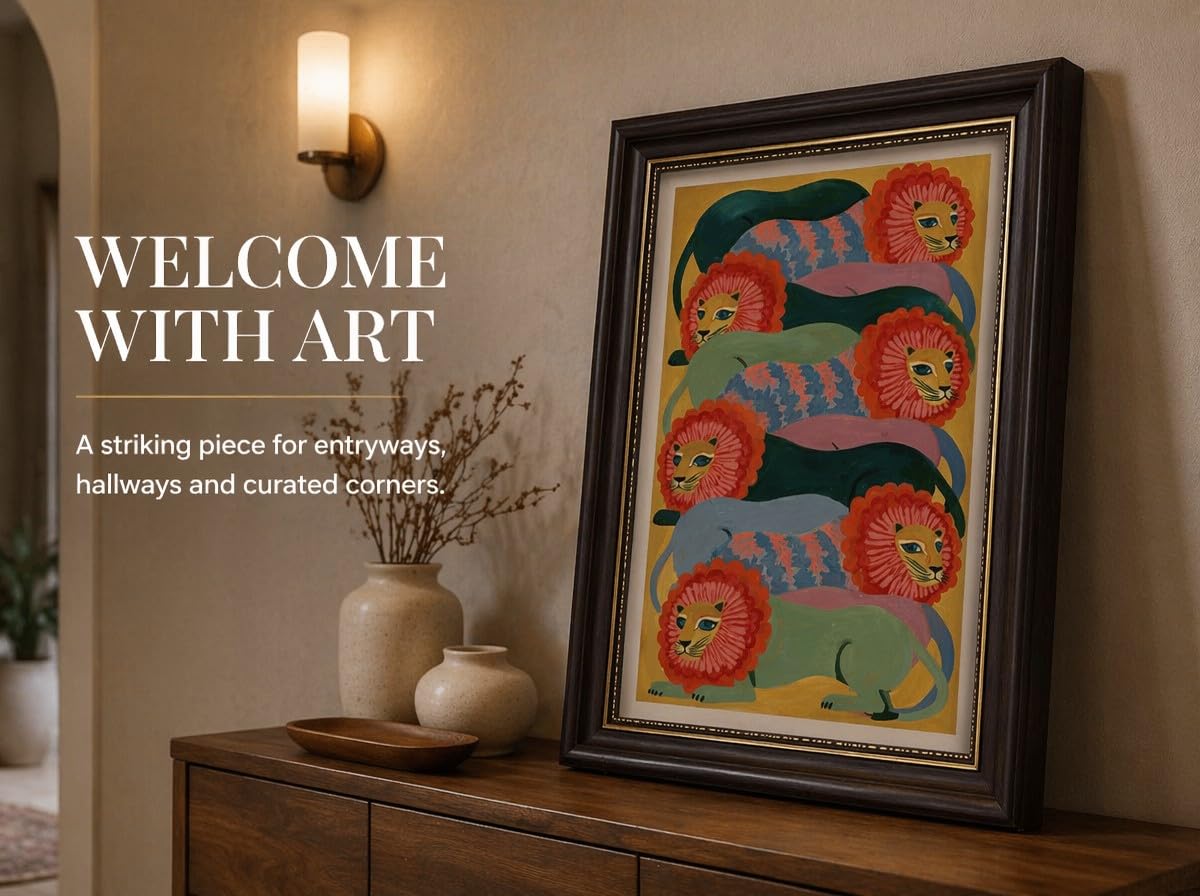 Vintage Brown Framed Lion Wall Art (Lion / 16"L x 12"W)