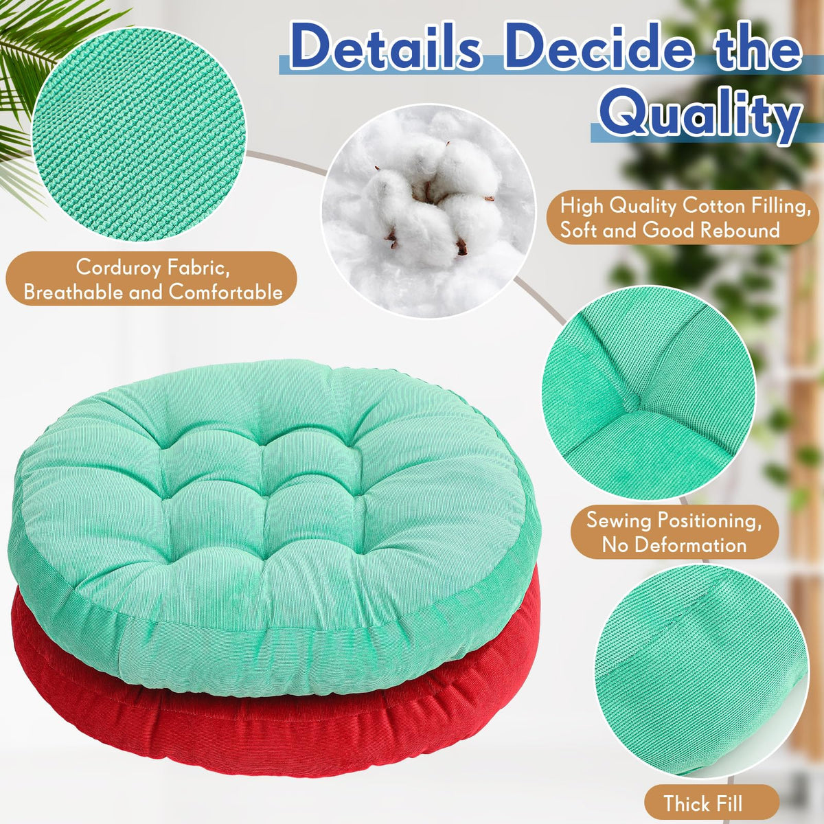 4 Pcs Colorful Large Floor Pillow Cushion (Round 22 x 22 / Colorful)