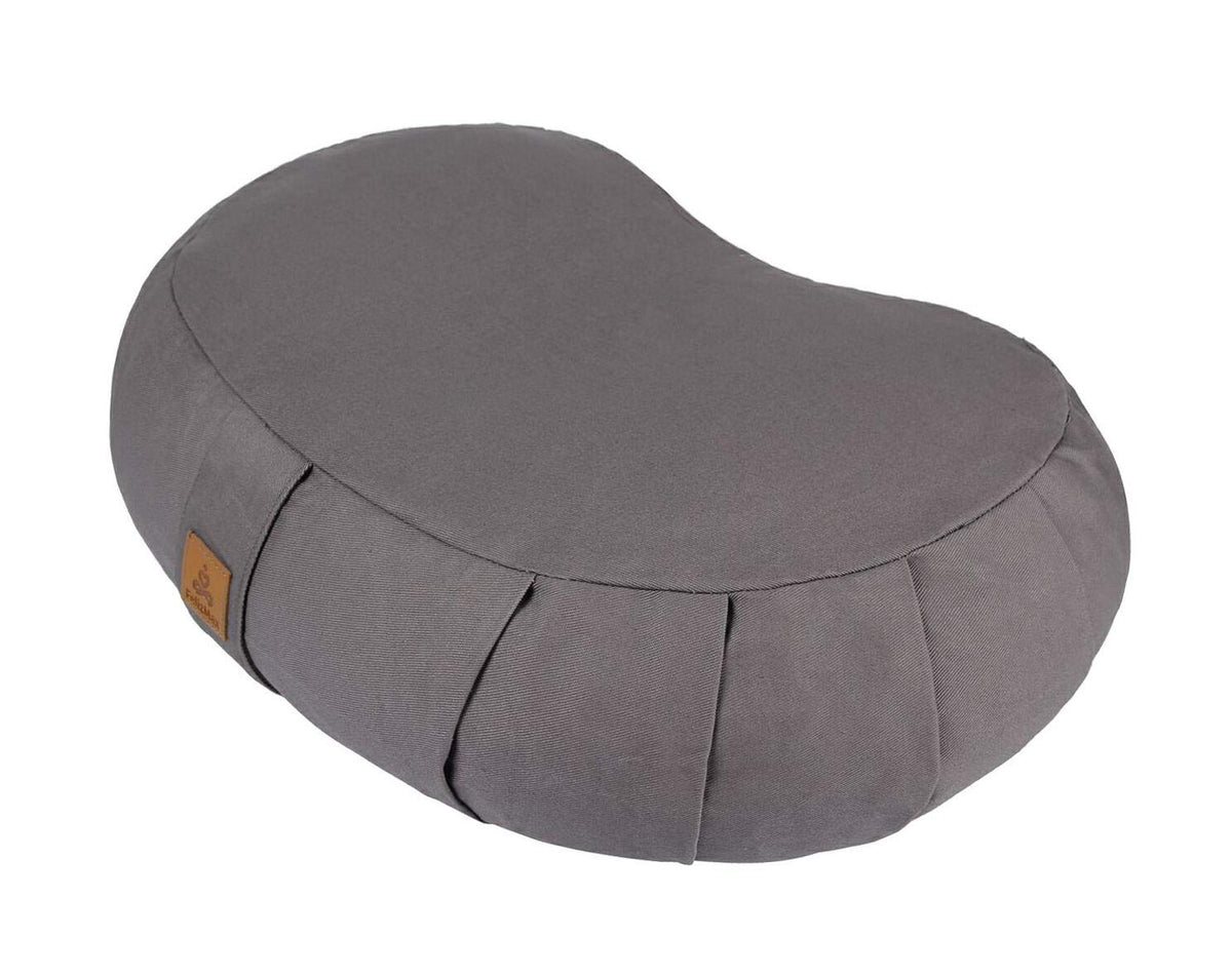 Crescent Zafu Meditation Pillow D=17" W=11" H=5.5" Zabuton Yoga Bolster Meditation Cushion Floor Pouf Yoga Pillow Zippered Organic Cotton Cover Natural Buckwheat Kneeling Pillow Large (Grey)