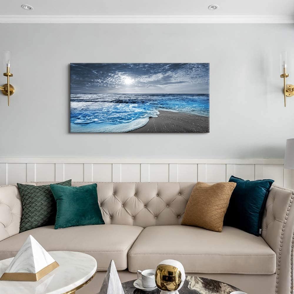 Beach Wall Decorations for Living Room Framed Canvas Wall Art Bedroom Beach Prints Posters Blue Ocean Room Decor Pictures Sea Artwork Painting Office Wall Décor Kitchen accessories 20x40 (beach blue / 40"L x 20"W)