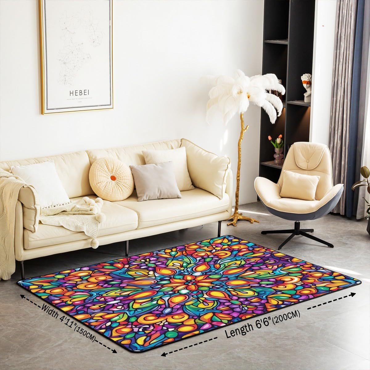 Vintage Mandala Large Area Rug 5x7 Bohemian Style Watercolor Flowers Living Room Rug (Orange Purple Green / 4'11" x 6'6" (Rectangular))