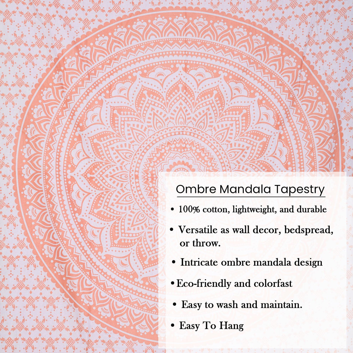 Rose Gold Ombre Tapestry Wall Hanging Mandala (Rose Gold / 85"L x 90"W)
