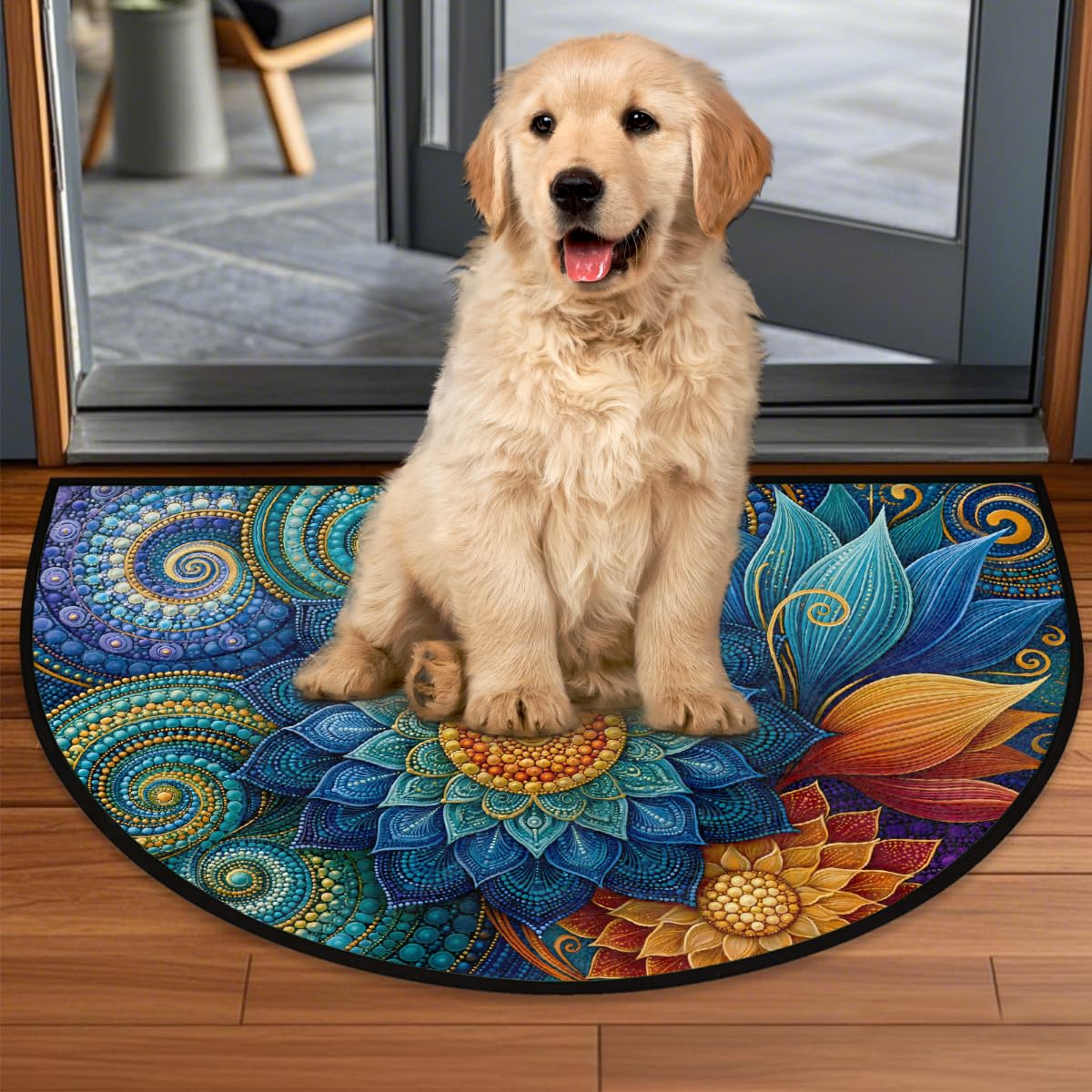 Flower Half Round Rug Half Moon Door Mat Half Circle Rugs (B:d-color 2)