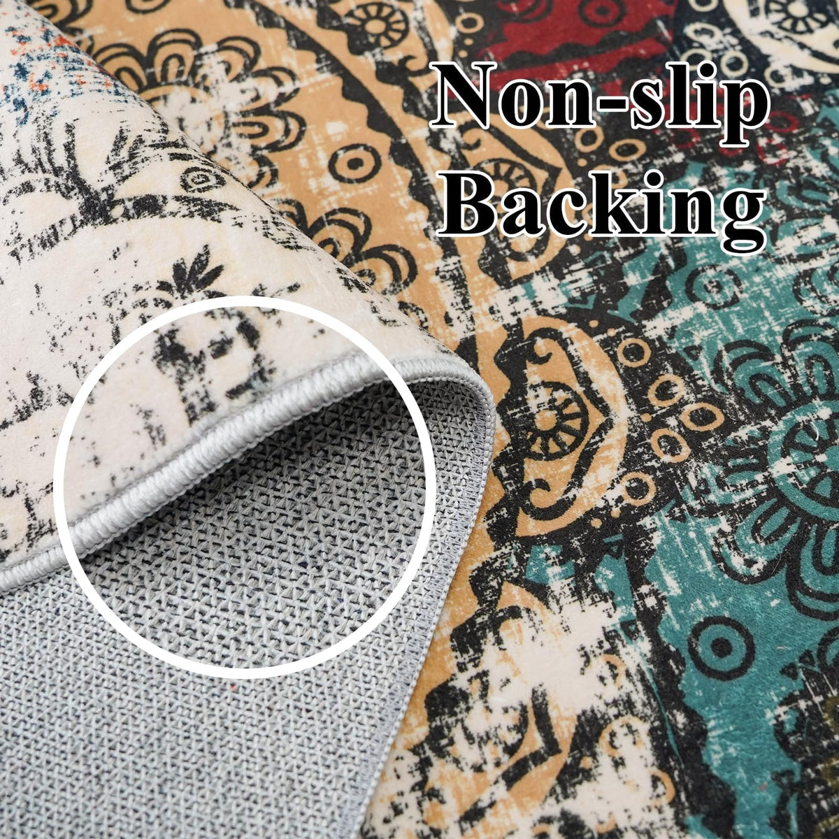 Washable 5x5 Square Area Rug (Red/Green/Multi / 5' x 5' (Square))