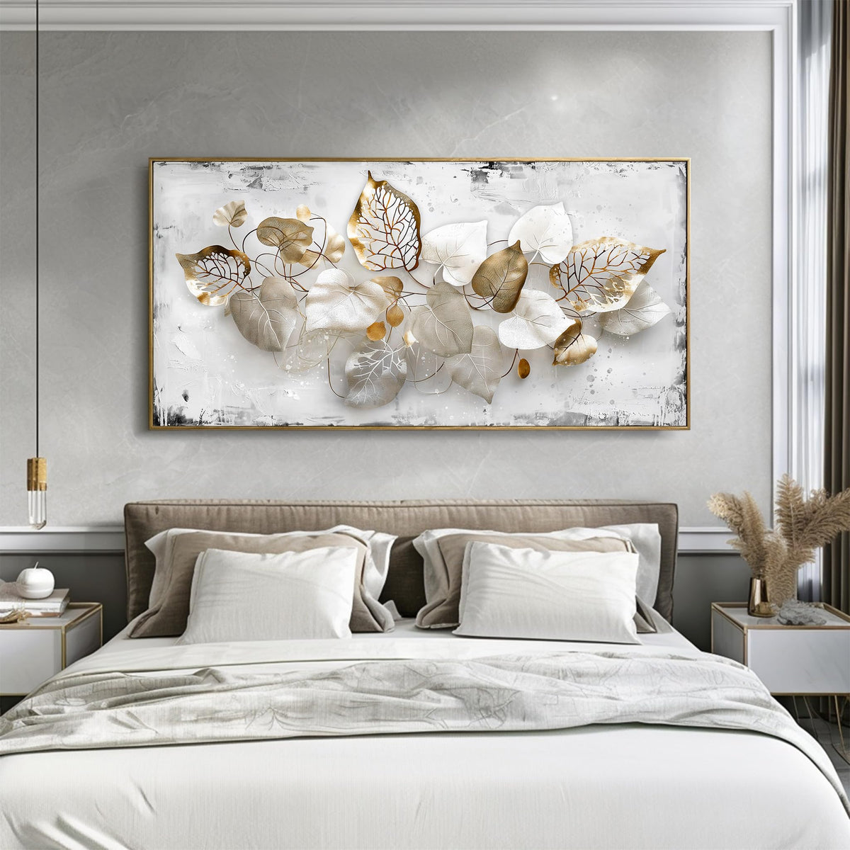 Leaf Botanical Wall Art Modern Canvas Painting Framed Decor 20"x40" (40"L x 20"W / Leaf 03)
