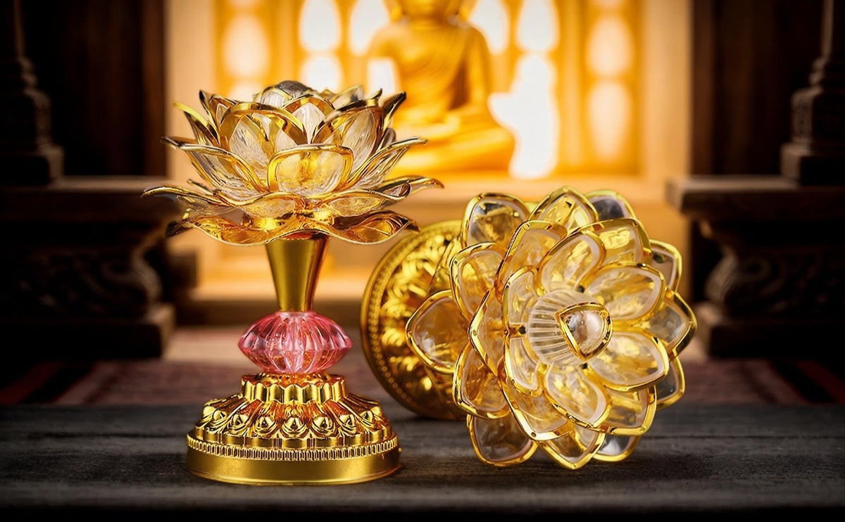 2Pack Colorful LED Lotus Buddhist Lamp (Bright Gold)