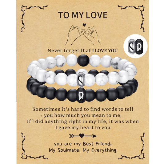 Couples Bracelets Cute Couples Bracelets Gift For Wife Husband Boyfriend On Valentine'S Day Anniversary Bracelets for Couples (2,white,black-A)