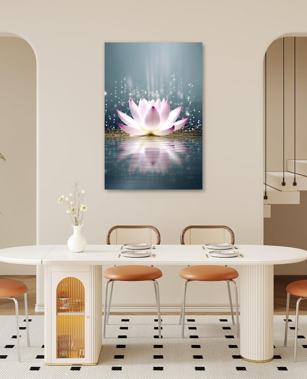 Large Lotus Wall Art Zen Canvas Prints Pink Flower Bloom on Water Pictures Calm Relax Poster Spiritual Painting Framed Artwork for Bathroom Living Room Home Decor Ready to Hang (36"L x 24"W / N - Pink Lotus)