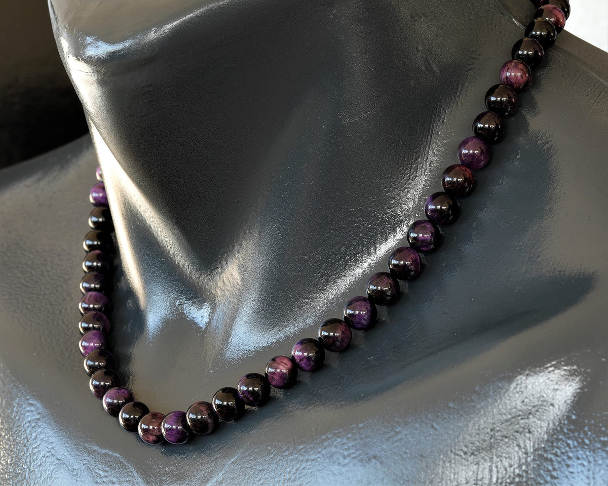 Natural Purple Tiger Eye Beaded Choker Necklace (Purple Tiger Eye / 22 Inches)