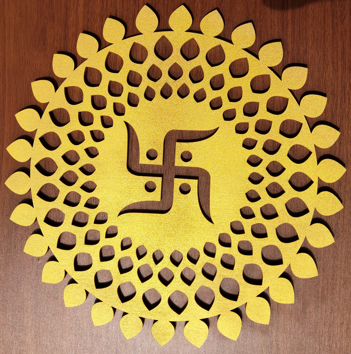 Golden Round Decorative Wall Art Mdf Wooden Chakra For Temple (MANDALA -Gold / 12"L x 12"W)
