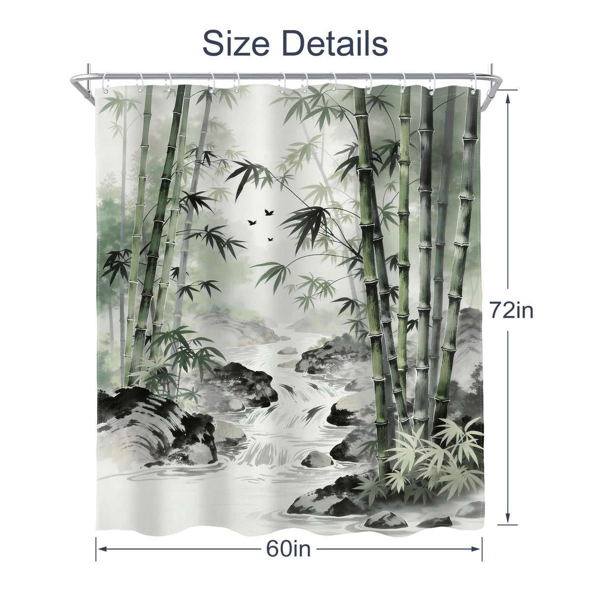 Bamboo Zen Spa Green Shower Curtain Leaves Nature Scenery 60Wx72L Inch (H-green / 60"W x 72"L (Pack of 1))