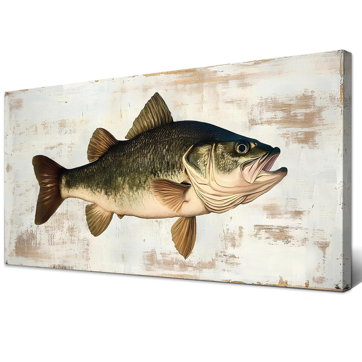 Large Fish Wall Art Cabin Wall Decor for Kitchen Nautical Picture Canvas Prints Farmhouse Fish Painting Coastal Theme Poster Country Scenery Artwork Framed for Living Room Home Decorations 20x40” (40"L x 20"W / FISH)