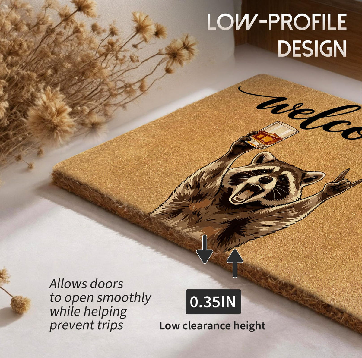 Rock Raccoon Whiskey Coir Doormat 17x30 (Raccoon Whiskey Welcome)