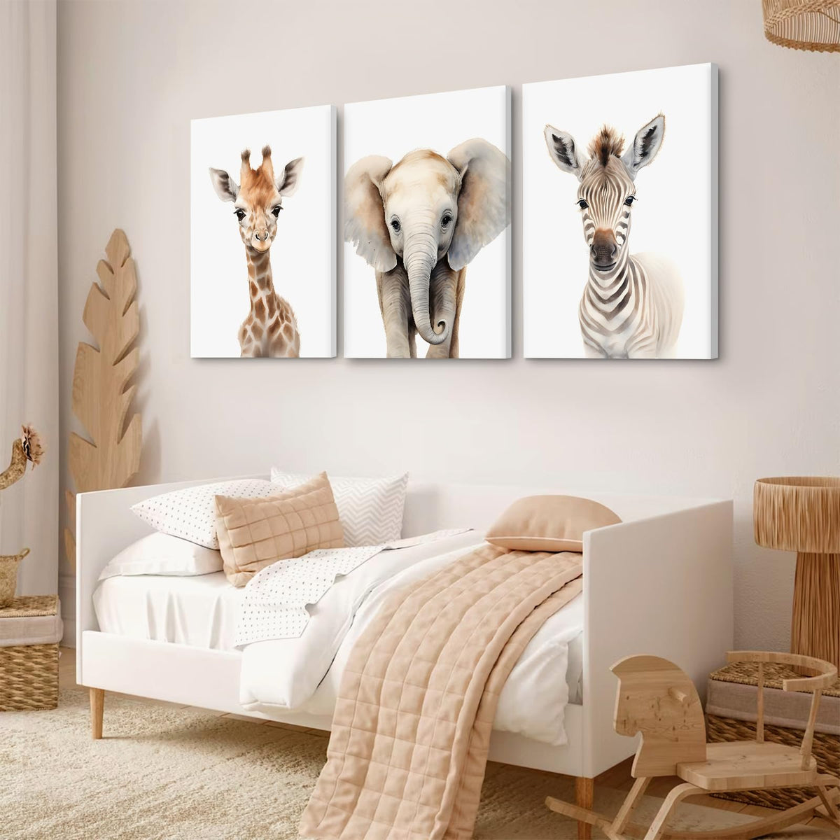 Nursery Animal Wall Art Safari Baby Wall Decor Boy Room Nursery Canvas Prints Jungle Animal Art Pictures Kids Cute Safari Poster for Girl Bedroom 12x16 Inch Wrapped Canvas Set of 3 (12x16 Inch Wrapped Canvas / Elephant Giraffe Prints)