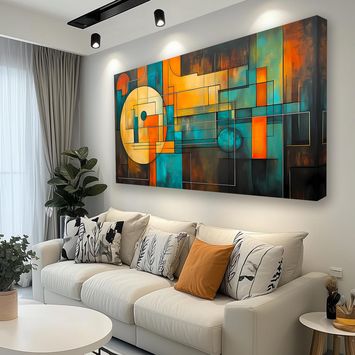 Geometric Abstract Wall Art Abstract Oil Painting Wall Art Bedroom Living Room Exquisite Office Wall Decor Hanging Racks Modern Art Works Photo Frames 20 x 40 Inches (40"L x 20"W / Green and blue geometric shapes)