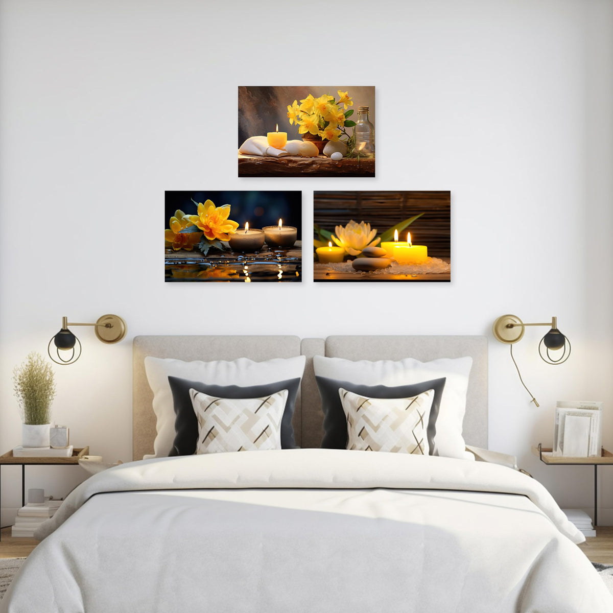 3 Piece Zen Canvas Wall Art Spa Still Life Meditate Painting Yellow Flower Picture Print for Bathroom Yoga Decor Frame (Zen Flower - 2 / 12.00x16.00inchx3 Pieces)