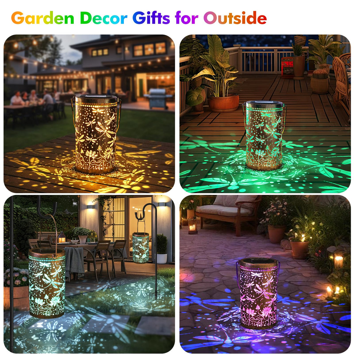 Solar Lanterns Outdoor Garden Decor Birthday Gift for Women Mom (3.9''x11.7'')
