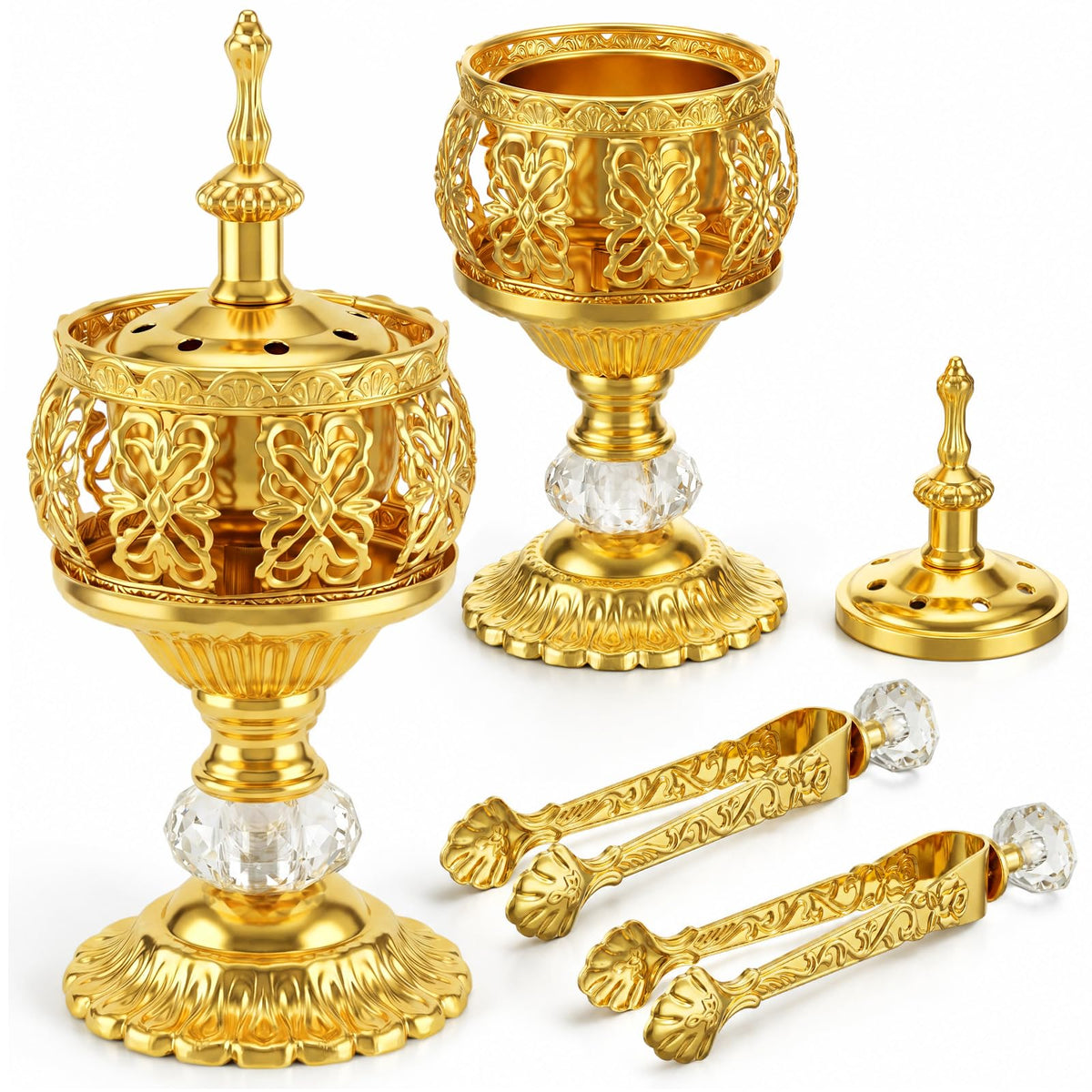 2 Sets Incense Burner with Tong (Gold / Elegant)