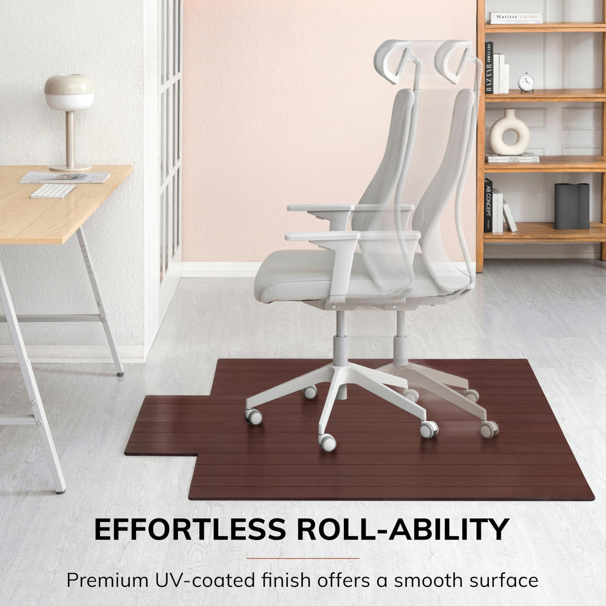 57" x 55" Bamboo Office Chair Mat for Carpet & Hardwood Floor (Dark Cherry / 57" x 55" / With Lip)