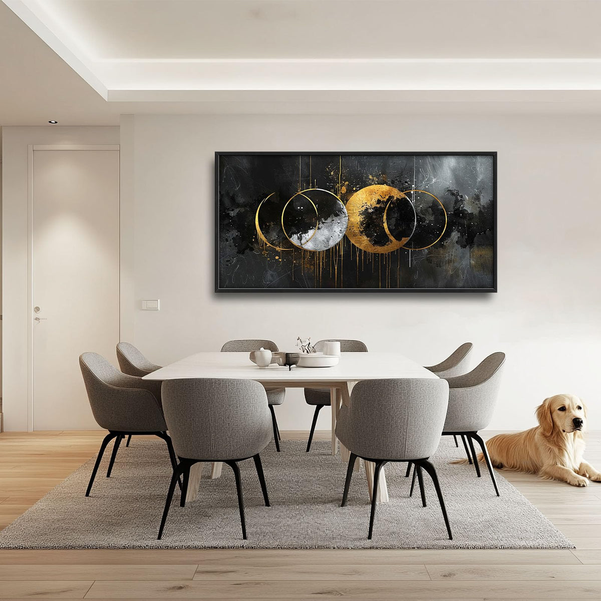 Abstract Sun Moon Large Wall Art Black and Gold Circle Pictures Sun and Moon Wall Decor Canvas Print Painting Artwork for Bathroom Living Room Bedroom 60L x 30W (Abstract Moon Sun / 60"L x 30"W)