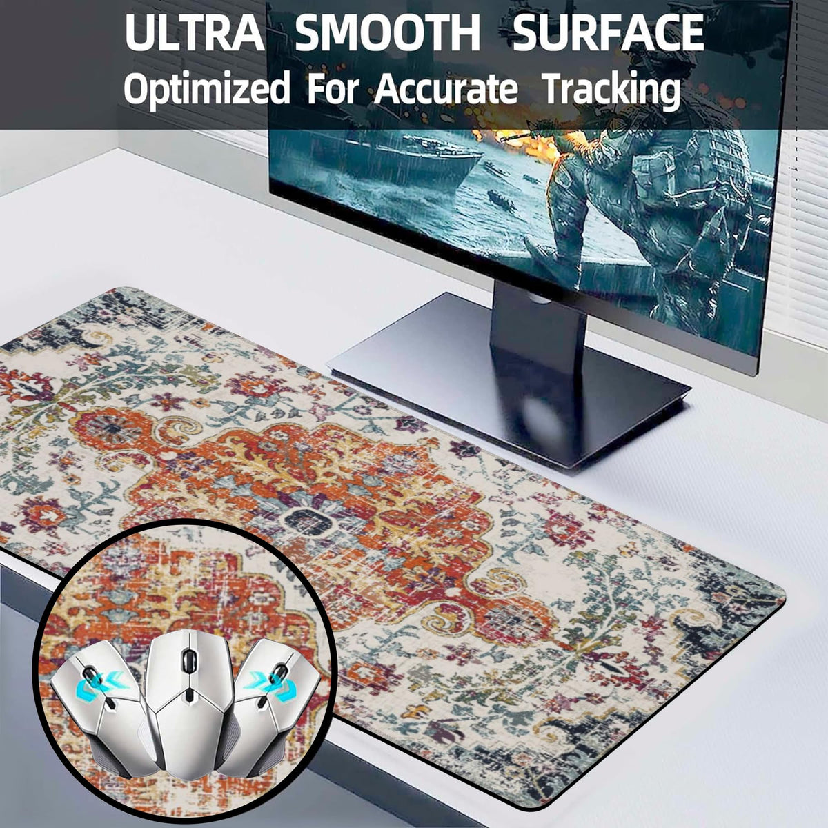 Large Gaming Mouse Pad for Desk (11.8" x 31.5" / Boho Carpet Style-1)