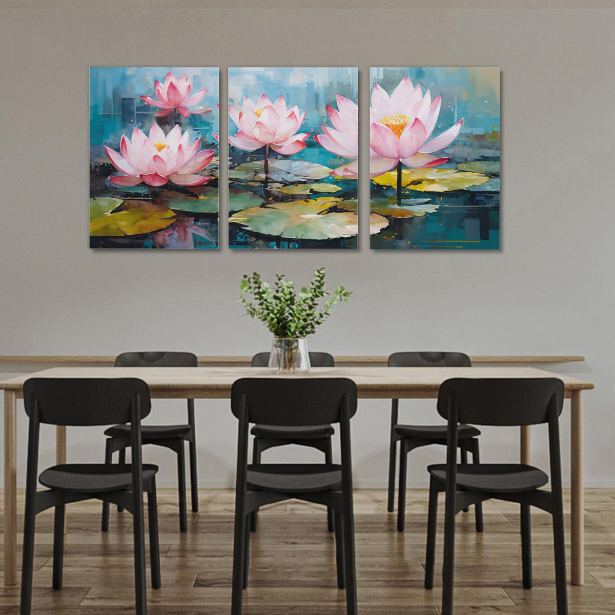 Lotus Canvas Wall Art 3 Pieces Pink Flower with Lotus Leaf in River Pictures Prints Wall Decor Nature Landscape Painting Modern Artwork for Living Room Bathroom Bedroom Office Home (Lotus-4 / 20.00"x28.00"x3P)