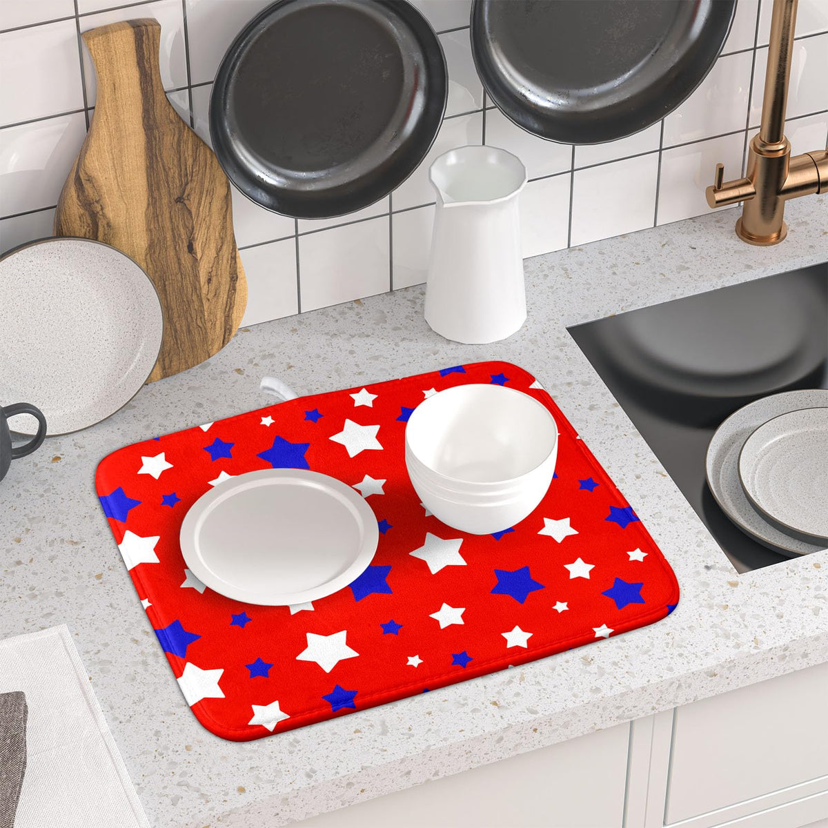 Fourth of July Independence Memorial Dish Drying Mat for Kitchen Counter (Fourth of July / 16" x 18")